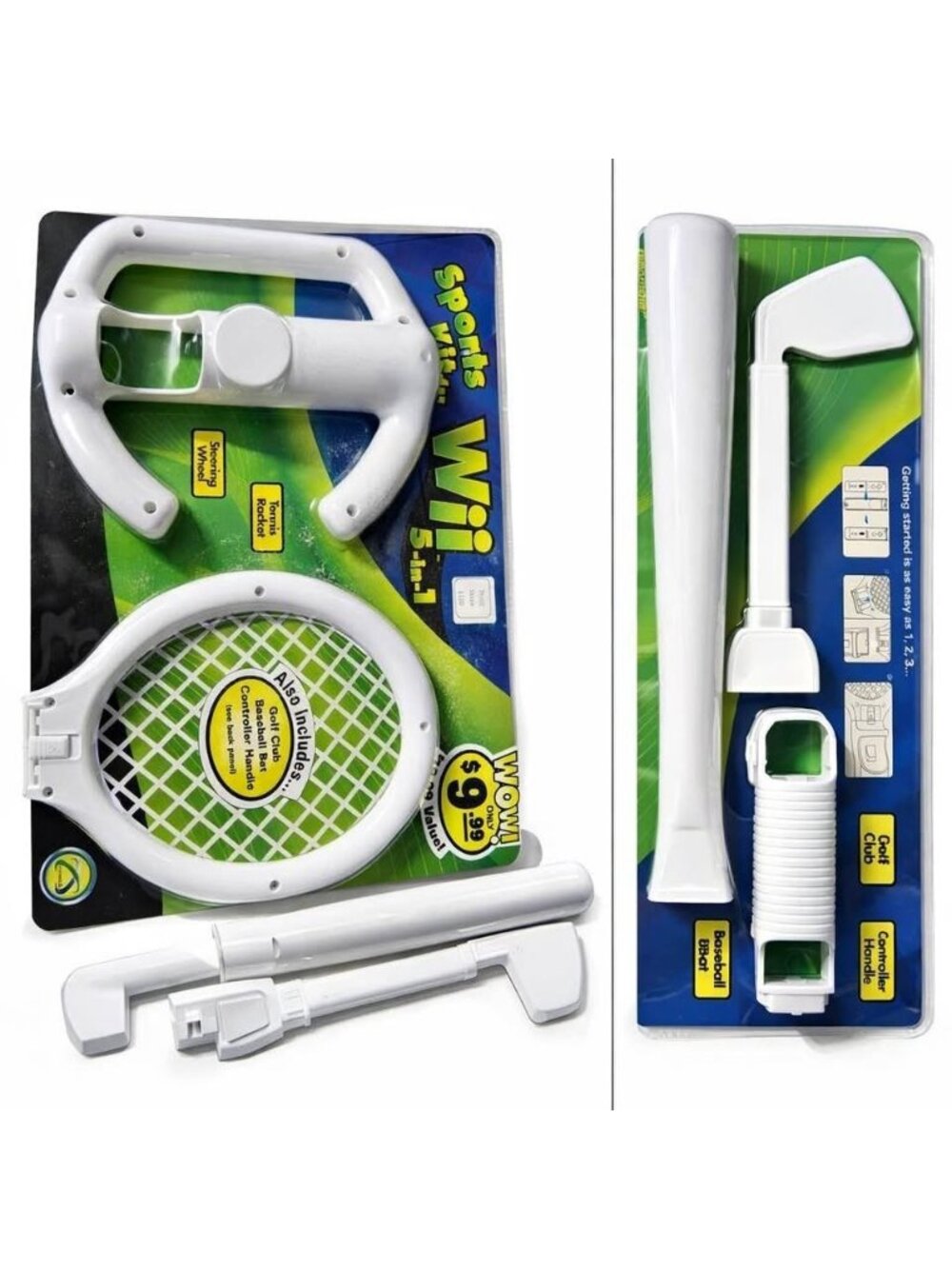 🎮 Wii Sports 5-in-1 Accessory Bundle – Steering Wheel, Tennis Racket, Golf Club